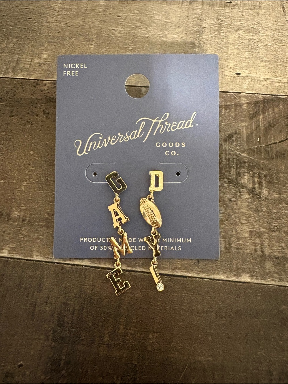 Universal Thread Gold Letter Dangle Earrings - 'GAME' with Football Charm